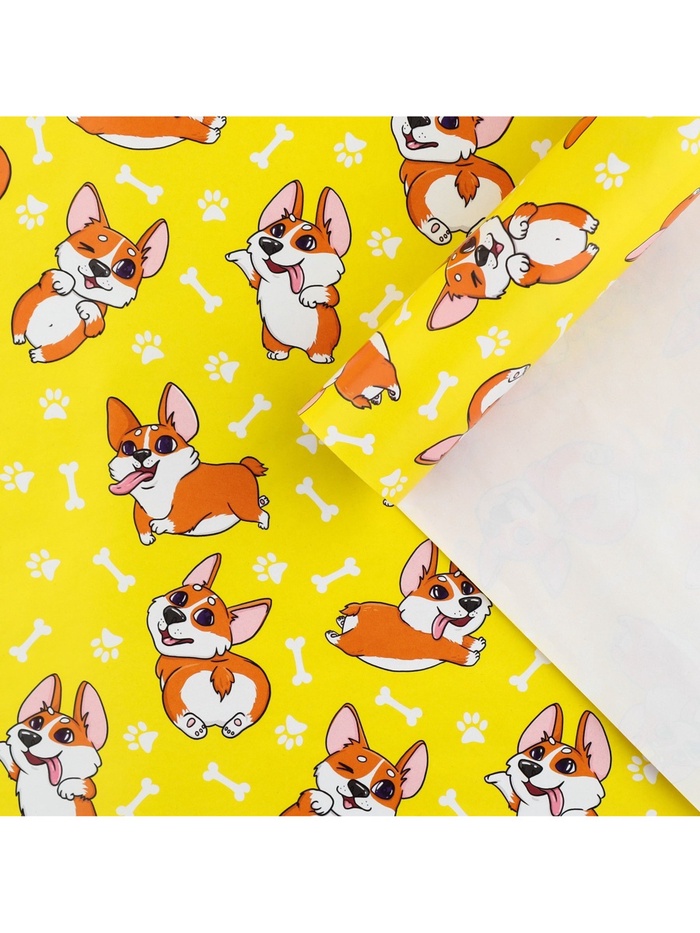 Бумага упаковочная глянцевая «Корги», 70×100 см